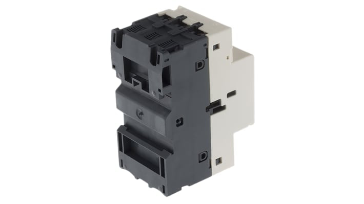 Interruttore automatico motore Schneider Electric GV2LE10, corrente nominale 6,3 A, dimensioni 89 mm x 44,5 mm x 78,5 mm, montaggio a morsetti a vite.