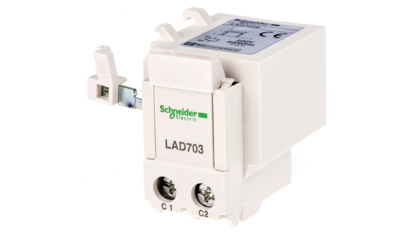 Dispositivo di attivazione remoto Schneider Electric LAD703M per Serie LR3D, LRD, 220/230V c.a./c.c. - Morsettiere con vite o guida DIN. Compatibile con contattori Tesys.