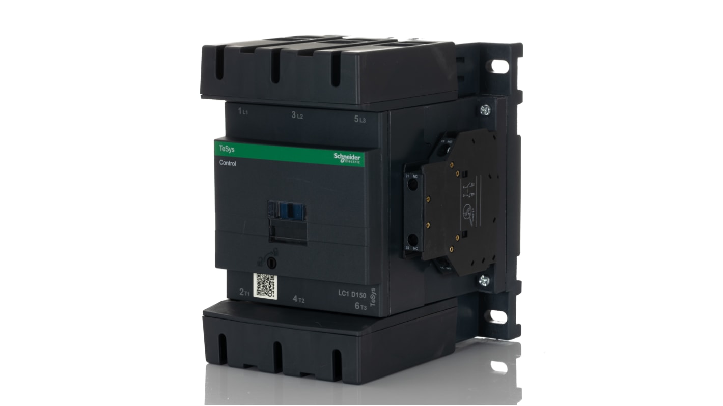 Contattore Schneider Electric LC1D150FE7 3P 150A 80kW 115V CA - Affidabile e versatile per il controllo di motori industriali.