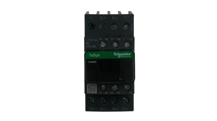 Contattore Schneider Electric LC1DT40BD, 4 poli 40A 24V CC - Serie TeSys Deca. Ideale per avviatori di motori e sistemi di illuminazione industriale. Durata meccanica 30M cicli.