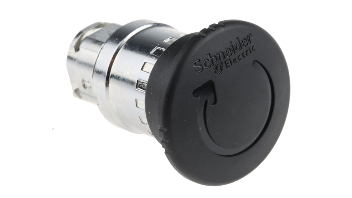 Pulsante a fungo nero ZB4BS52 di Schneider Electric - Harmony XB4. Attuazione a rotazione per sicurezza industriale. IP69K, 500.000 cicli. Ideale per camere bianche, supermercati, nastri trasportatori.