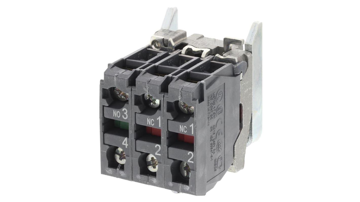 Blocco contatti Schneider Electric ZB4BZ141, 1 NA + 2 NC, 600V, terminali a vite, affidabile per applicazioni industriali.
