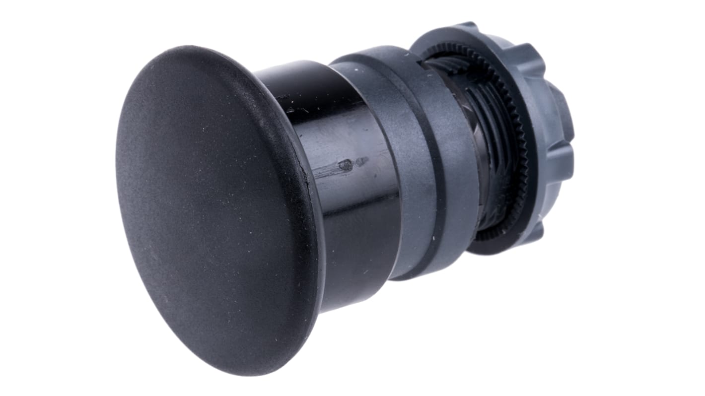 Attuatore pulsante Schneider Electric ZB5AC2, testa a fungo nera, diametro foro 22mm, protezione IP66/IP69K, temperatura -40/+70°C.