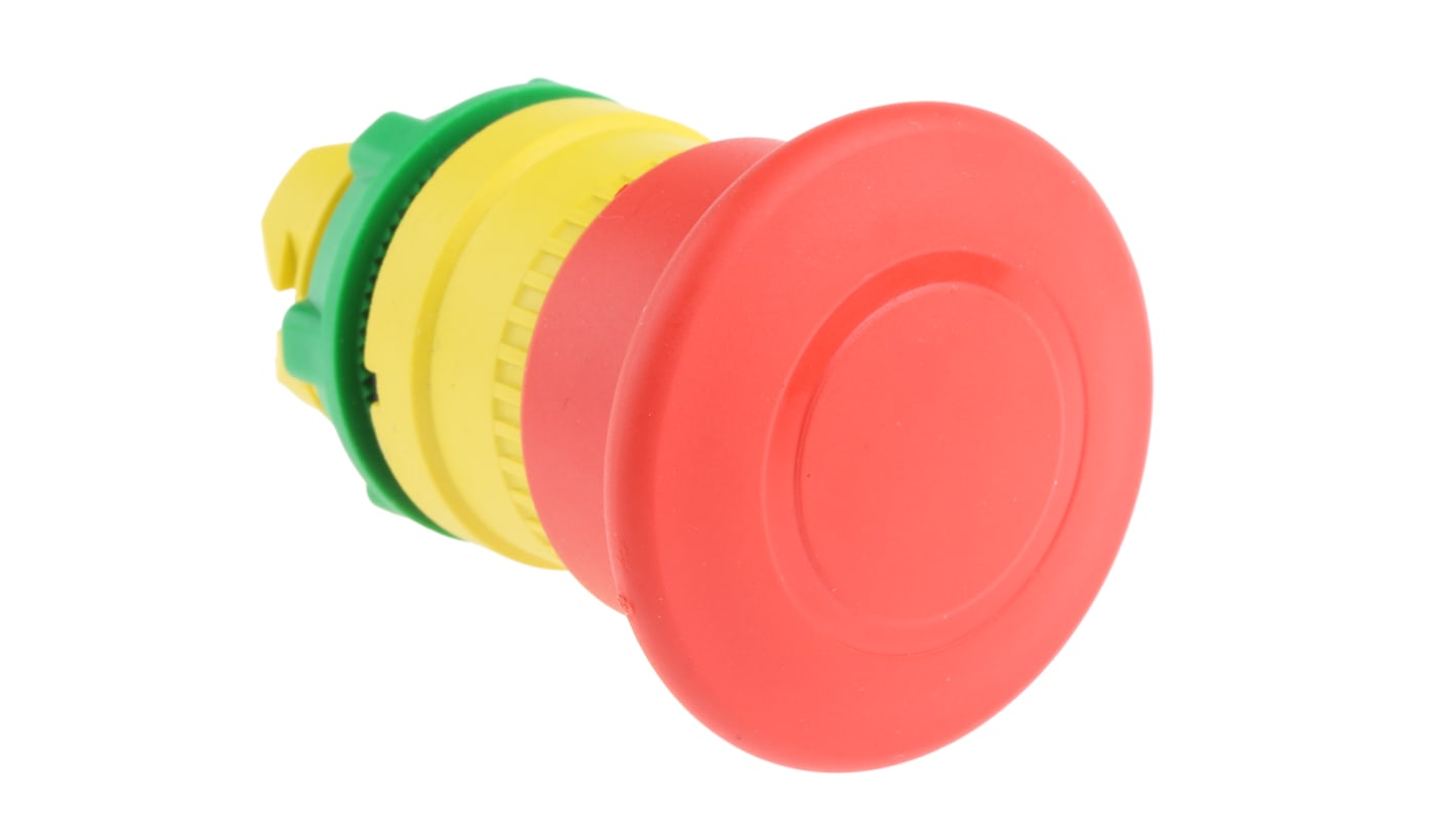 Pulsante di arresto di emergenza Schneider Electric Harmony XB5, diametro foro 22mm, protezione IP66/IP67/IP69K, durata meccanica 300000 cicli.