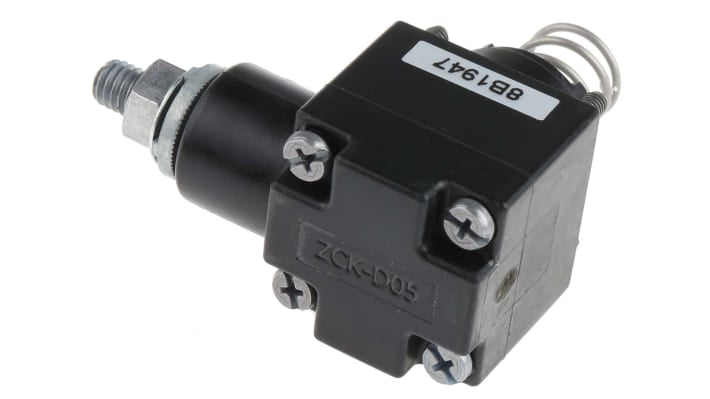 Interruttore di fine corsa Telemecanique Sensors ZCKD05, serie OsiSense XC. Corpo contatto, testa e leva. Conforme a standard VDE e UL. Ideale per applicazioni industriali.