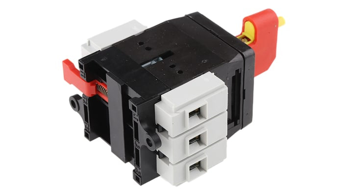 Interruttore di isolamento Schneider Electric VVE0, 3 poli, 25A, 690V, montaggio a pannello, dimensioni 74x45x106mm.