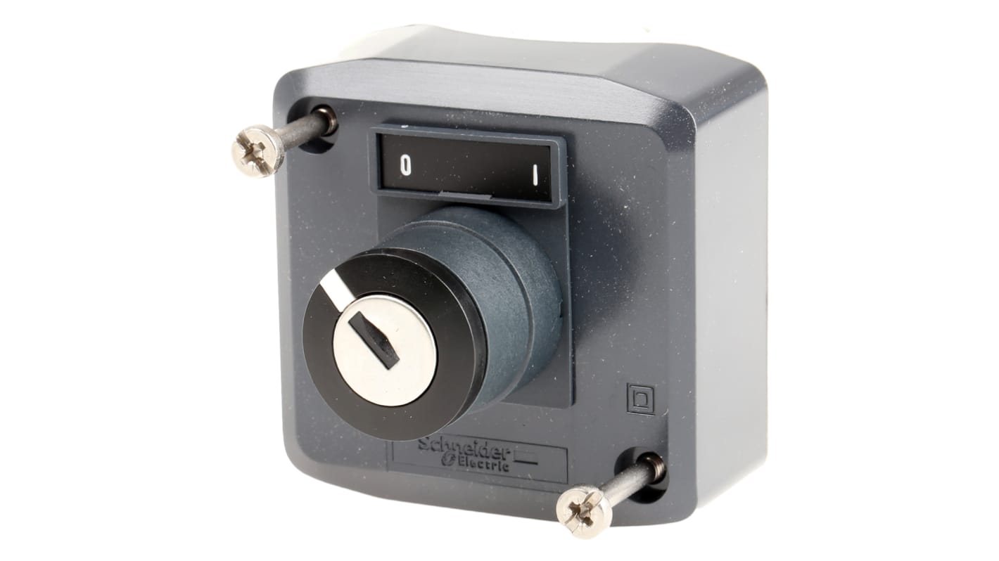 Interruttore Schneider Electric XALD144E, manopola rotante On/Off, IP66/IP67/IP69K, 10A, dimensioni 68x53x68mm, contatti SPDT.