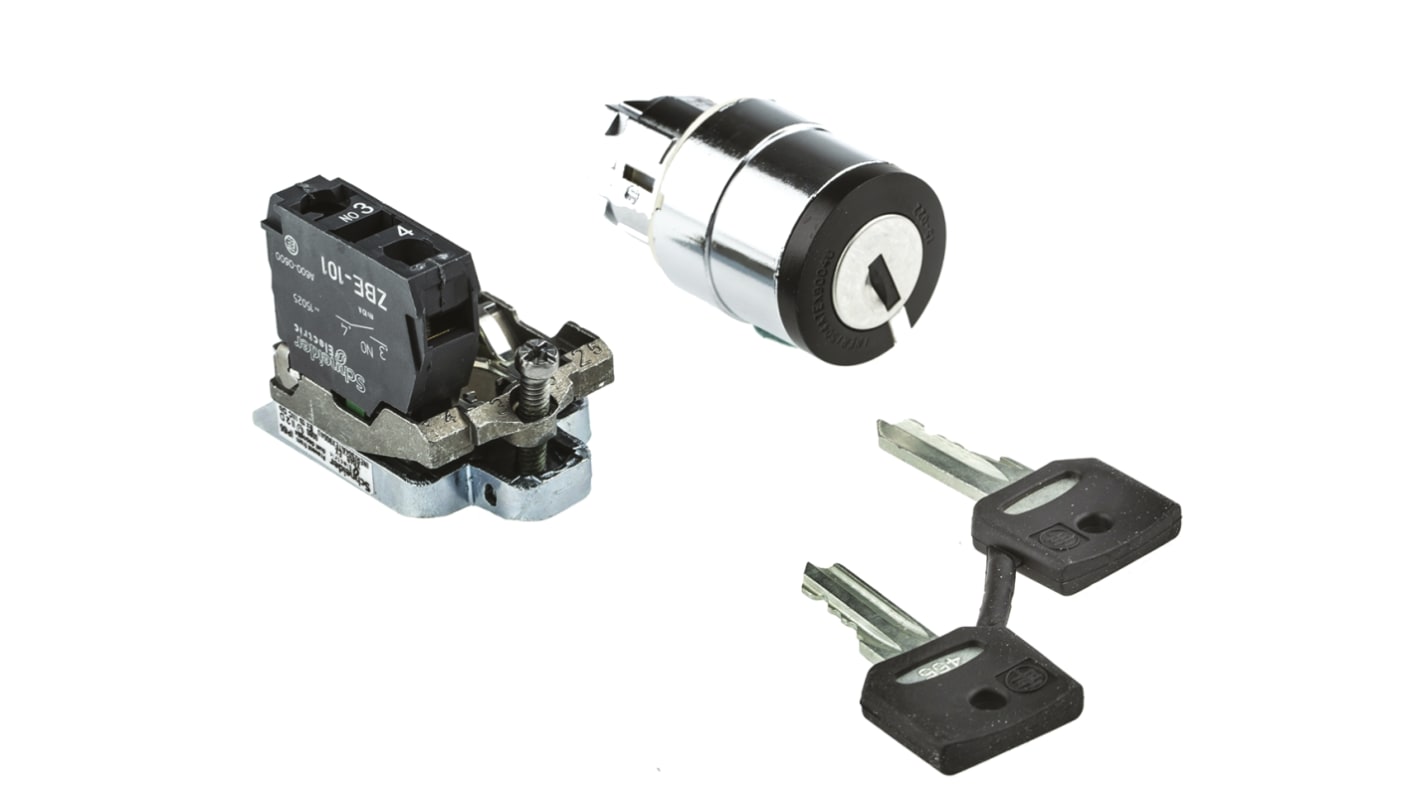 Interruttore a chiave a 2 posizioni Schneider Electric XB4BG41EX, IP65, montaggio da 22 mm, angolo di rotazione 90 gradi, certificato EX.