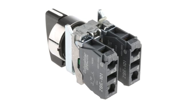 Selettore a chiave a 3 posizioni Schneider Electric XB4BJ53, contatti 2NO, protezione IP66/IP67/IP69, dimensioni 51,3 x 30 x 70 mm.