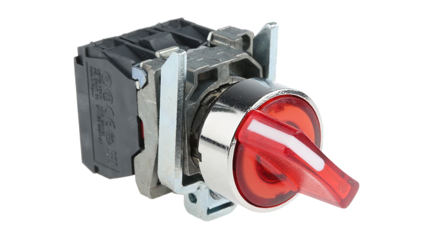 Selettore a chiave a 2 posizioni Schneider Electric XB4BK124B5, diametro 22 mm, montaggio a vite, grado di protezione IP67.