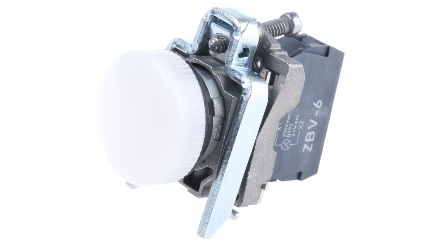 Luce pilota LED Schneider Electric XB4BV61, montaggio a pannello, diametro foro 22 mm, colore bianco, protezione IP66.