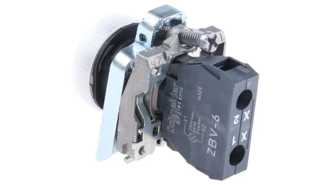Luce pilota LED Schneider Electric XB4BV61, montaggio a pannello, diametro foro 22 mm, colore bianco, protezione IP66.