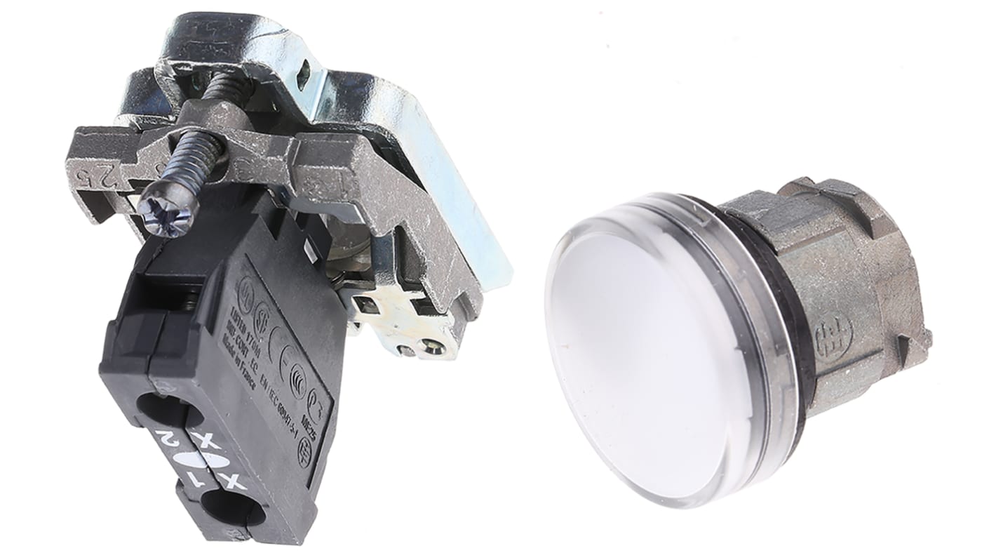Luce pilota LED universale Schneider Electric XB4BVG1, montaggio a pannello 22mm, IP67, resistente alle idropulitrici - Ideale per macchine e pannelli di controllo.