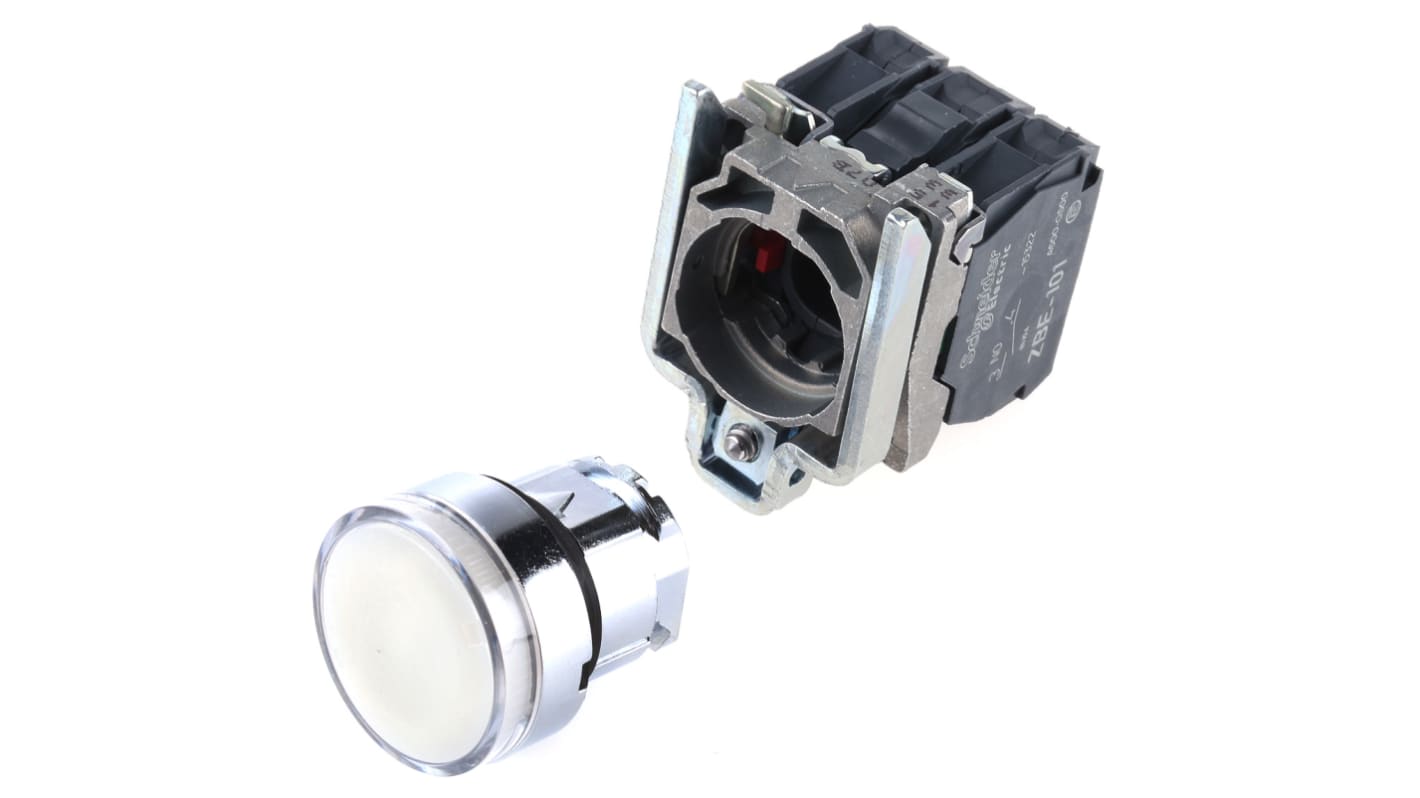 Pulsante SPDT luminoso Schneider Electric, montaggio a pannello, diametro 22 mm, serie Harmony XB4, codice XB4BW3165.