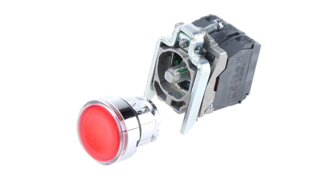 Pulsante luminoso SPDT rosso Schneider Electric, montaggio a pannello, diametro 22 mm, grado di protezione IP 67.