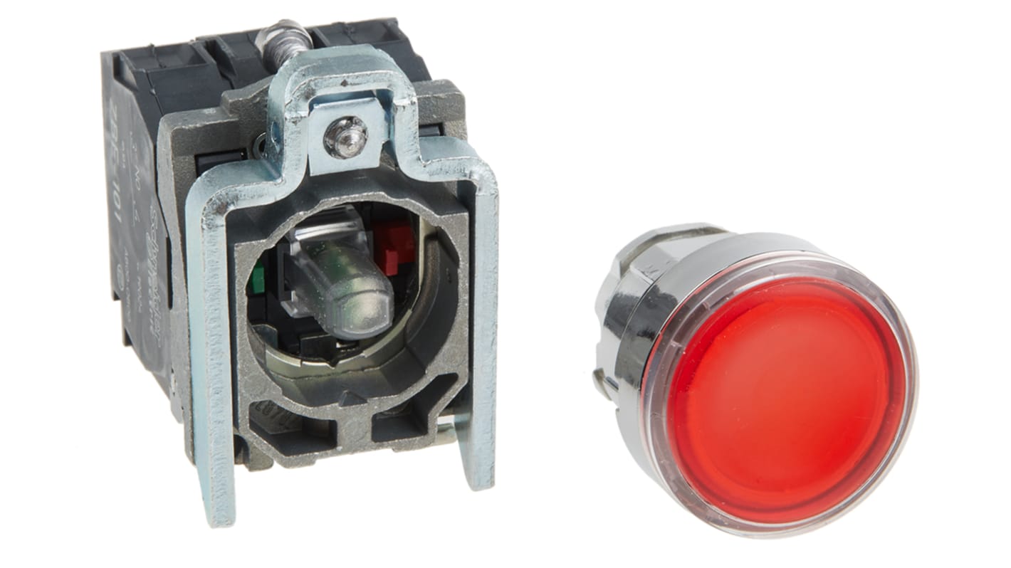 Pulsante SPDT luminoso rosso Schneider Electric, montaggio a pannello, diametro 22 mm, protezione IP66/IP67/IP69K.