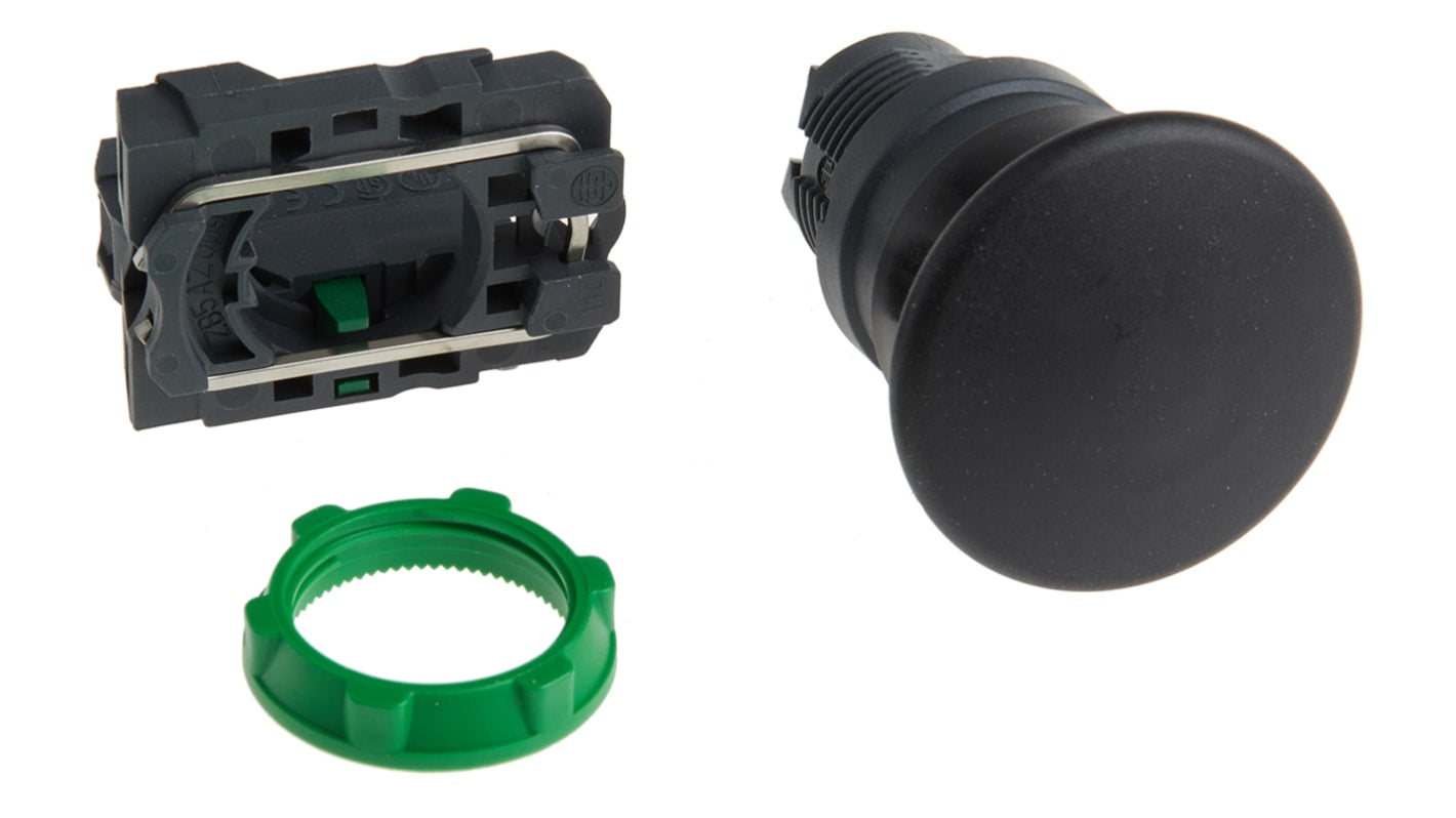 Pulsante a fungo SPST Schneider Electric XB5AC21, montaggio a pannello, diametro 22 mm, colore nero, grado di protezione IP 65 e IP 69 K.