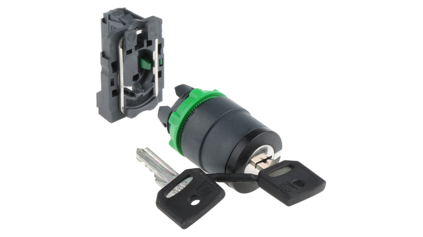 Selettore a chiave a 2 posizioni Schneider Electric XB5AG61, montaggio compatto da 22 mm, metallo cromato resistente.