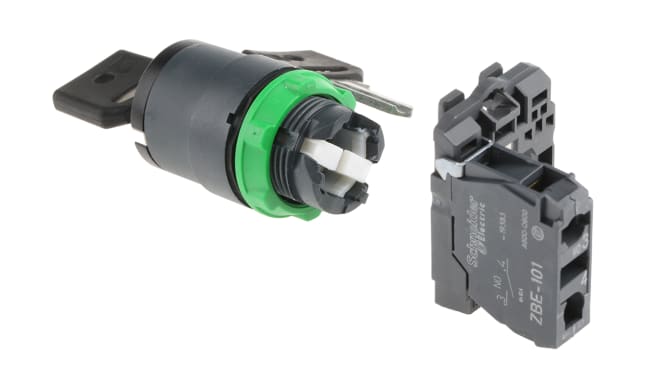 Selettore a chiave a 2 posizioni Schneider Electric XB5AG61, montaggio compatto da 22 mm, metallo cromato resistente.