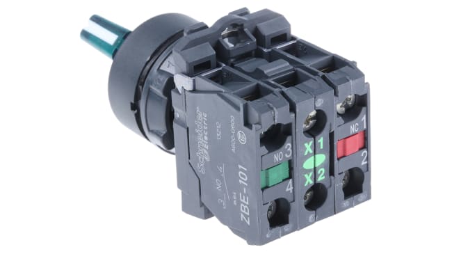 Selettore a 2 posizioni Schneider Electric XB5AK123M5, con LED integrato, contatti NO e NC, montaggio in pannello.