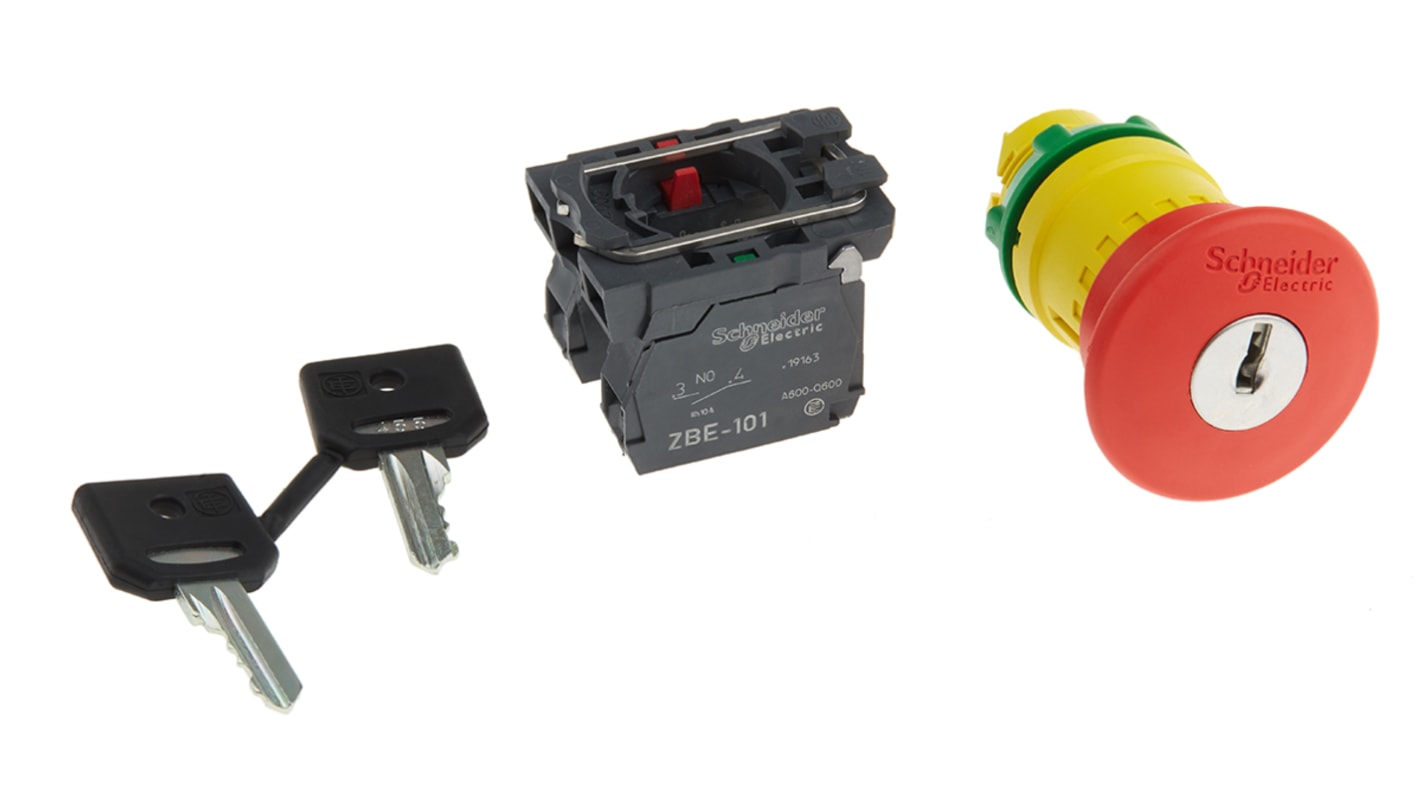 Pulsante di arresto di emergenza Schneider Electric Harmony XB5, testa rossa, montaggio a pannello, grado di protezione IP67.