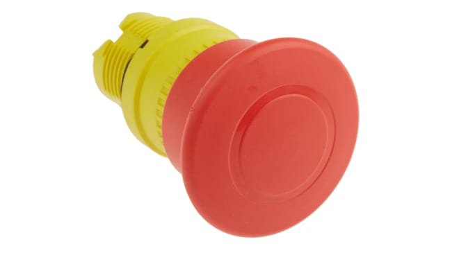 Pulsante di arresto di emergenza Schneider Electric, testa a fungo rossa, montaggio a pannello, IP66/IP67/IP69K. Dimensioni 40 x 43 x 82 mm.