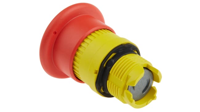 Pulsante di arresto di emergenza Schneider Electric, testa a fungo rossa, montaggio a pannello, IP66/IP67/IP69K. Dimensioni 40 x 43 x 82 mm.
