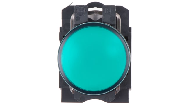 Spia LED verde Schneider Electric XB5AVG3, foro 22mm, montaggio a pannello, IP66/IP67, tensione 120V, corrente 14mA.
