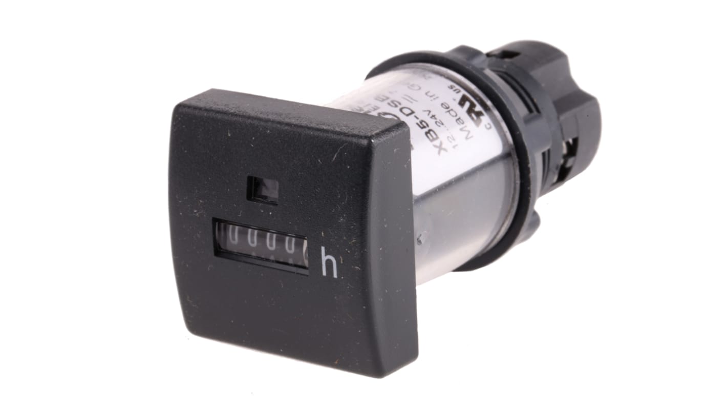 Contatore meccanico XB5DSB di Schneider Electric, 5 cifre, montaggio a pannello, alimentazione 12-24 V, peso 45 g.