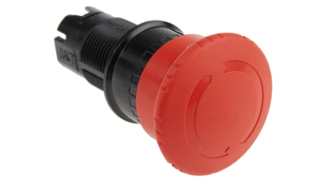 Pulsante di arresto di emergenza Harmony Schneider Electric XB6AS8349B, Ø 16mm, IP65. Montaggio a pannello, configurazione 2NO + 2NC per sicurezza industriale.