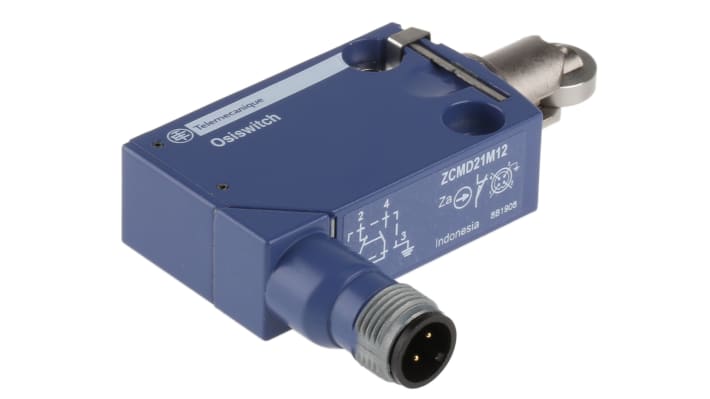 Interruttore di fine corsa Telemecanique XCMD2102M12, Tasto a rotella, NO/NC, 240V, 1,5A, IP66-68. Ideale per industria e movimentazione materiali.