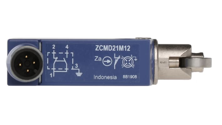 Interruttore di fine corsa Telemecanique XCMD2102M12, Tasto a rotella, NO/NC, 240V, 1,5A, IP66-68. Ideale per industria e movimentazione materiali.