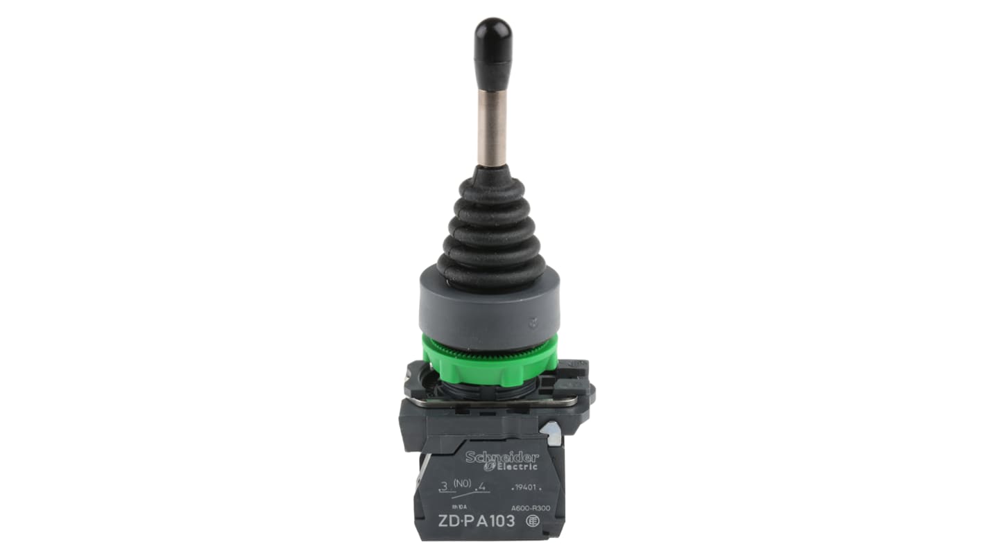 Interruttore joystick Schneider Electric XD5PA22, con ritorno a molla, tenuta IP66, 2 assi, contatto SPST, 600V, -25 a +70 °C.