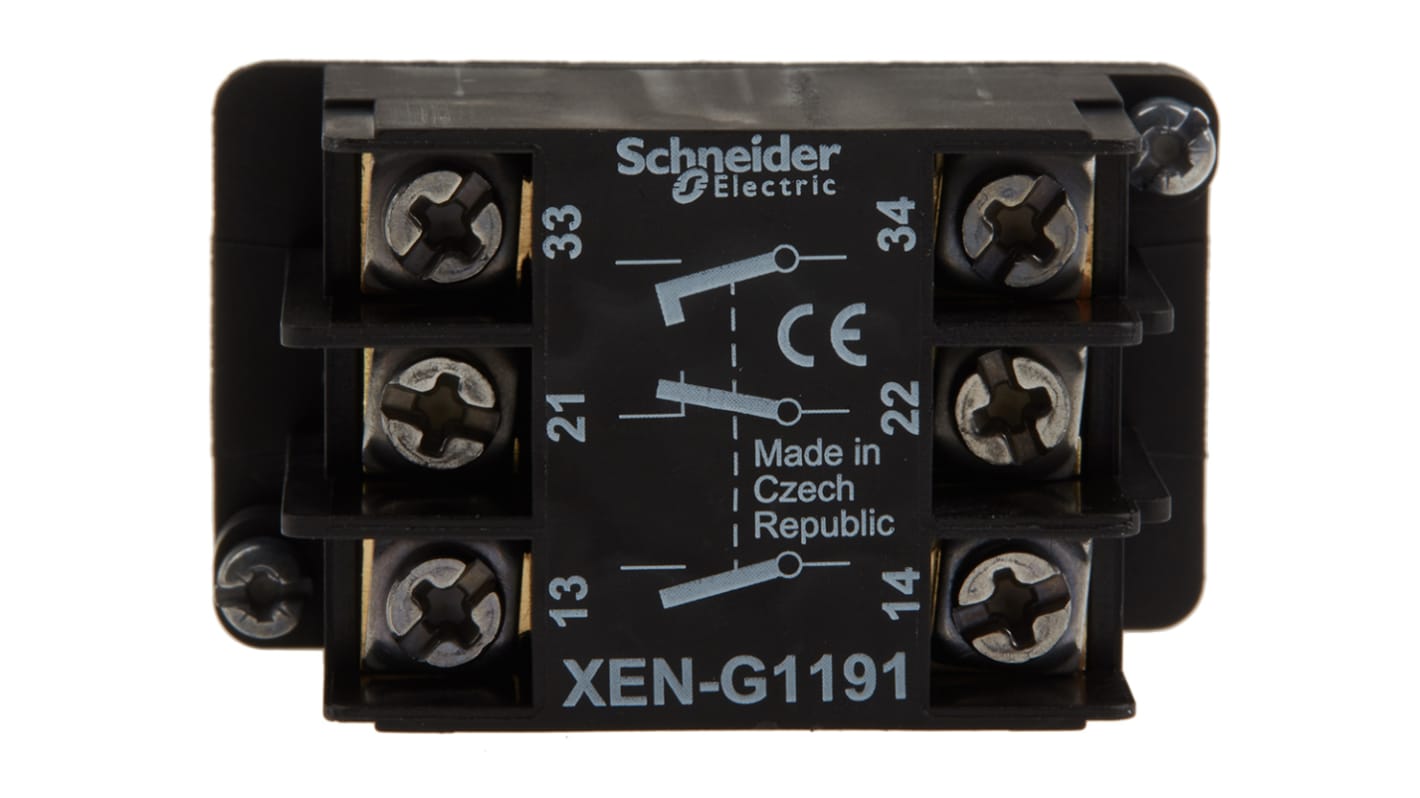 Blocco contatti Schneider Electric XENG1191, 2NO + 1NC, 10A, 600V - Montaggio frontale per applicazioni industriali.