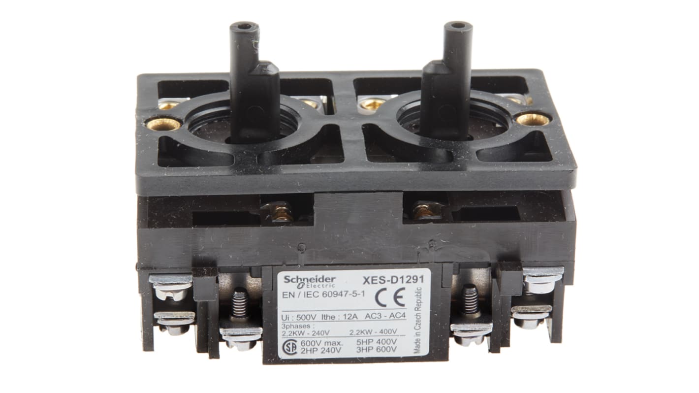 Blocco contatti 1 CO a vite Schneider Electric XESD1291, tensione 600V, corrente 12A, montaggio a vite, serie Harmony XAC.
