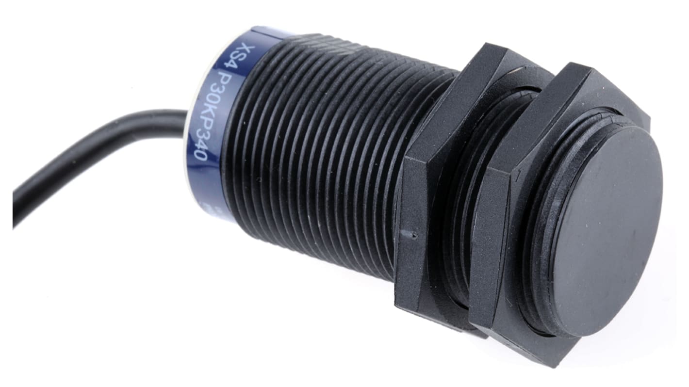 Sensore di prossimità cilindrico Telemecanique Sensors XS4P30KP340, PNP/NPN, M30, rilevamento 15 mm, IP68, montaggio non a filo.