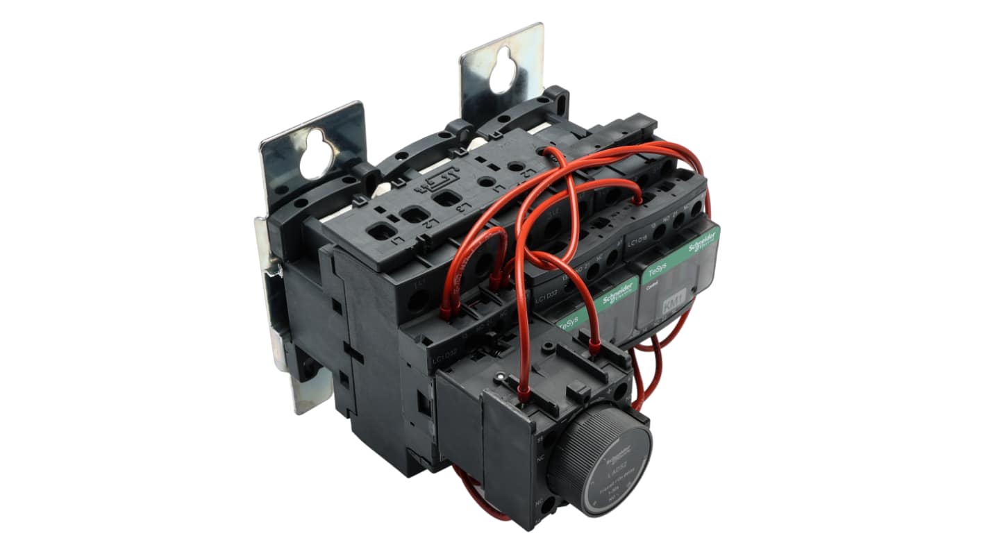 Starter stella-triangolo Schneider Electric LC3D32AP7, potenza 30 kW, 32 A, montaggio su telaio aperto, dimensioni 124x165x145 mm.