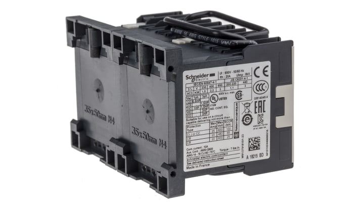 Contattore invertente Schneider Electric LP2K0601BD, 3 poli, 6A, 24V c.c., 3kW, AC-3 AC-4, per ascensori e compressori.