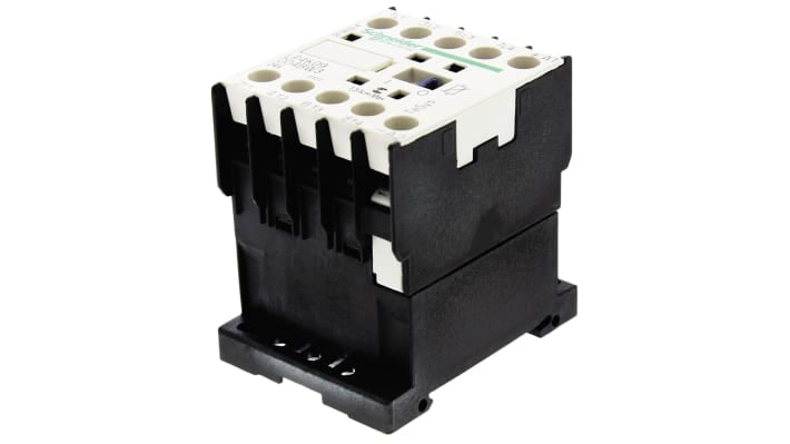 Contattore miniaturizzato Schneider Electric LP4K09004BW3, 4 poli, 20 A, montaggio su guida DIN, dimensioni 45x58x57 mm.