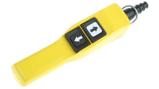 Stazione pensile a pulsante SPST Schneider Electric XACA211, con due pulsanti, protezione IP65, colore giallo, temperatura operativa -25/+70°C.