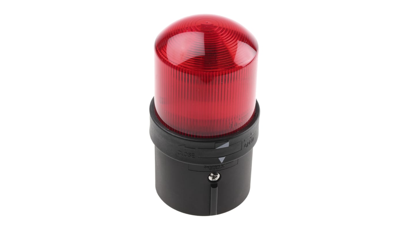Segnalatore lampeggiante LED rosso Schneider Electric XVBL1B4, 24 V, diametro 70 mm, montaggio su base, protezione IP65.