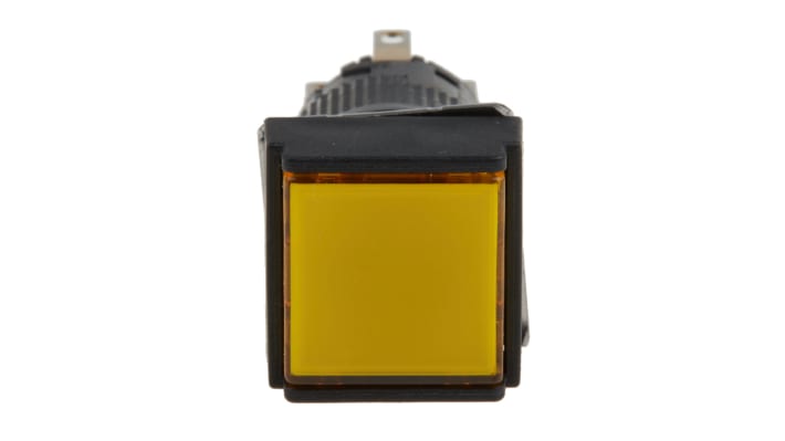 Pulsante SPDT luminoso giallo Schneider Electric XB6ECW5B1P, montaggio a pannello, grado di protezione IP65, dimensione foratura 16 mm.
