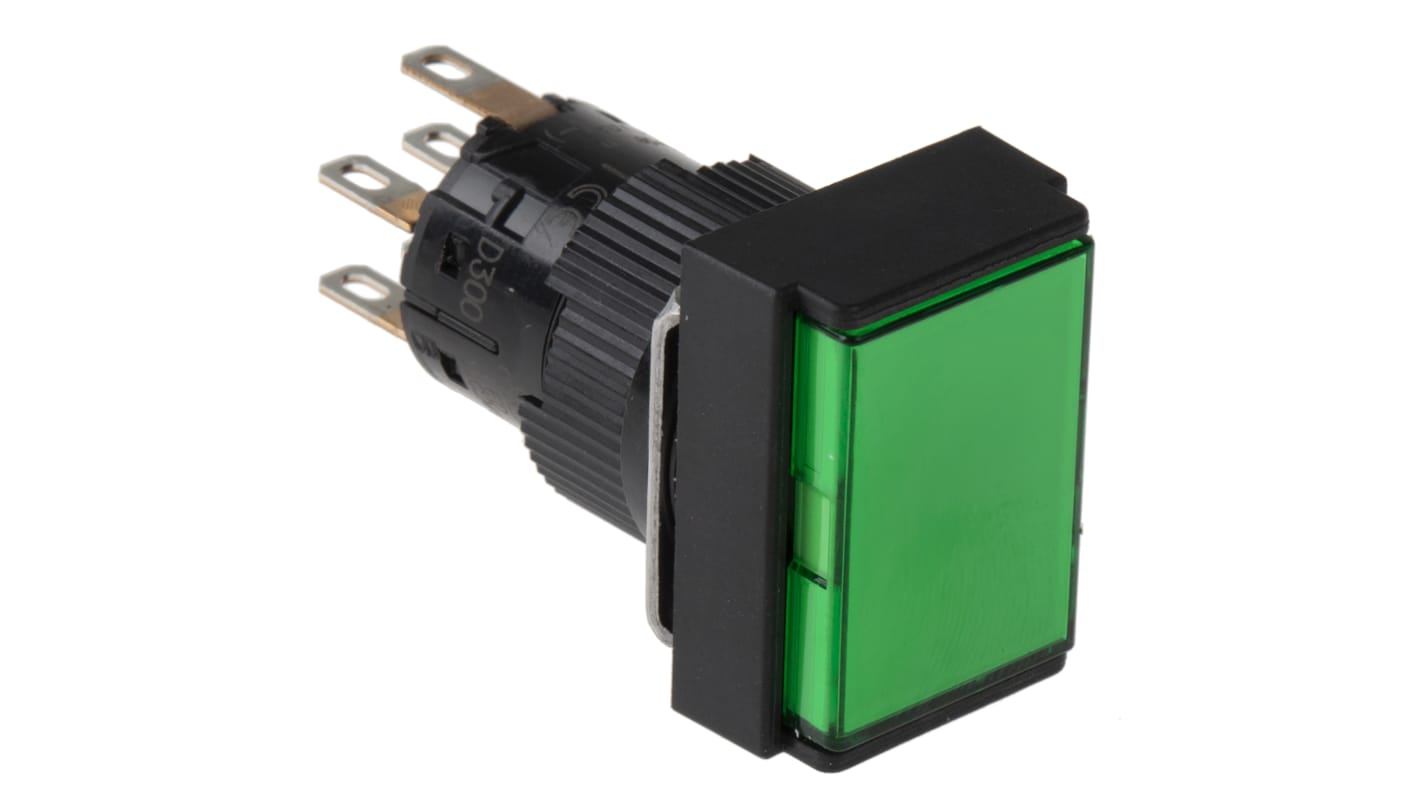 Pulsante DPDT luminoso verde Schneider Electric XB6EDW3B2P, montaggio a pannello, grado di protezione IP65, LED integrato.