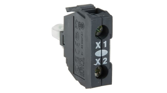 Blocco luminoso Schneider Electric ZBVG1 LED bianco 110-120V con terminali a vite, ideale per automazione industriale.