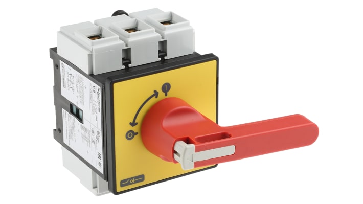 Interruttore di isolamento Schneider Electric VCF5, 3 poli, 125A, 690V, maniglia rossa, lucchettabile, per applicazioni industriali.