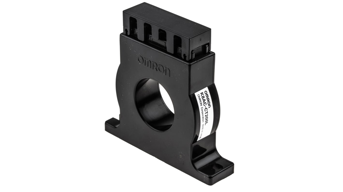 Trasformatore di corrente Omron K8AC-CT200L, anello toroidale, foro 30mm, montaggio su superficie, 20A-200A, dimensioni 81,5x76x20mm.