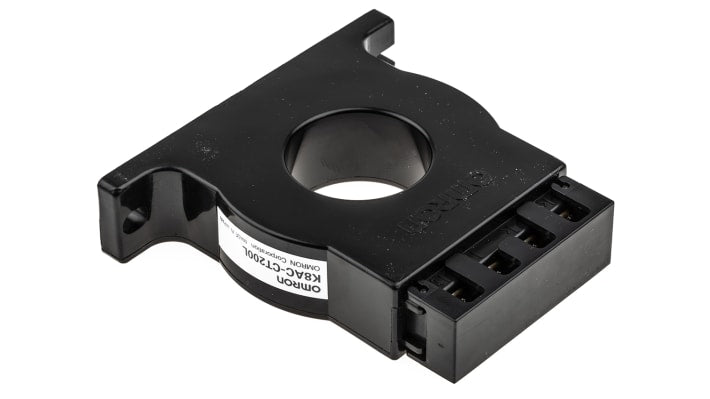 Trasformatore di corrente Omron K8AC-CT200L, anello toroidale, foro 30mm, montaggio su superficie, 20A-200A, dimensioni 81,5x76x20mm.