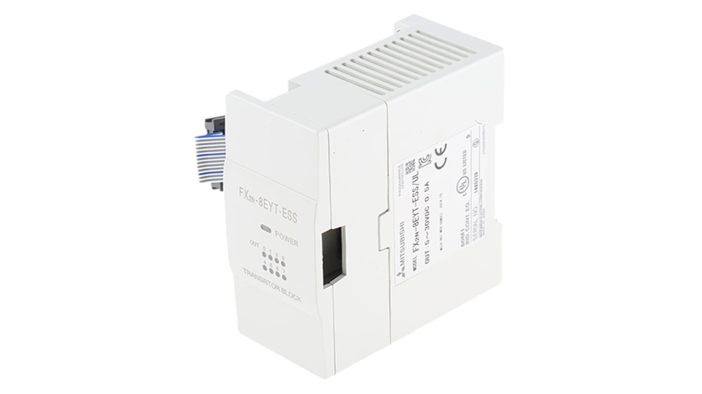 Modulo di espansione PLC Mitsubishi Electric FX2N-8EYT-ESS/UL, 8 a 64 ingressi/uscite, montaggio su guida DIN, dimensioni 90 x 350 x 87 mm.