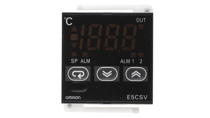Termoregolatore PID Omron E5CSV-Q1T-500, 48x48 mm, alimentazione 100-240 V, montaggio a pannello, gamma -99 a +1700 °C.
