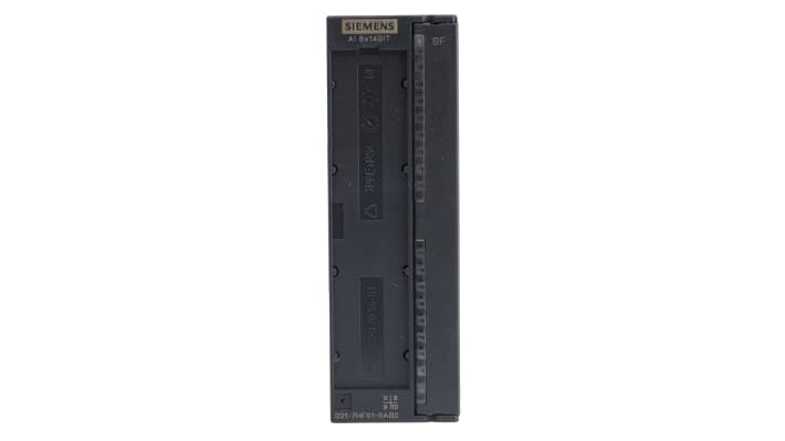 Modulo I/O PLC Siemens 6ES7331-7HF01-0AB0, serie GRT1, 8 ingressi analogici, 24 V, dimensioni 125 x 40 x 120 mm.